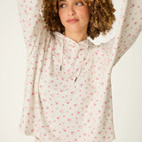 Romantic Rose Ditsy Floral Print Hoodie, Heather Cloud