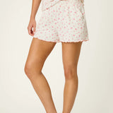 Romantic Rose Ditsy Floral Print Pajama Shorts, Heather Cloud