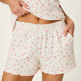 Romantic Rose Ditsy Floral Print Pajama Shorts, Heather Cloud