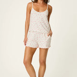 Romantic Rose Ditsy Floral Print Pajama Shorts, Heather Cloud