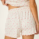 Romantic Rose Ditsy Floral Print Pajama Shorts, Heather Cloud