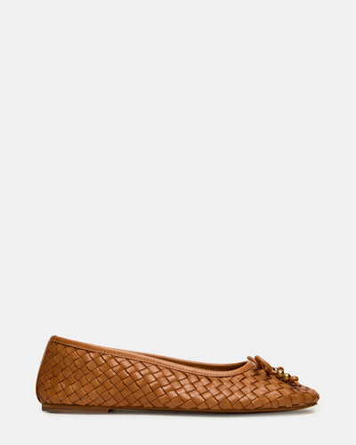 Divy Woven Ballet Flat, Cognac Leather