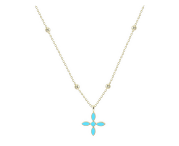 Enamel Cross Drop Necklace, Light Blue Enamel/Gold