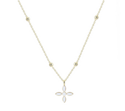Enamel Cross Drop Necklace, White Enamel/Gold