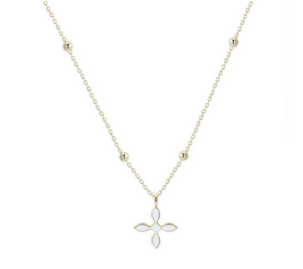 Enamel Cross Drop Necklace, White Enamel/Gold