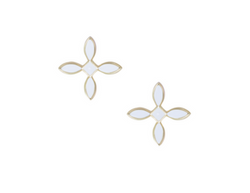 Enamel Cross Stud Earrings, White Enamel/Gold