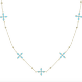 Enamel Cross Station Necklace, Gold/Light Blue