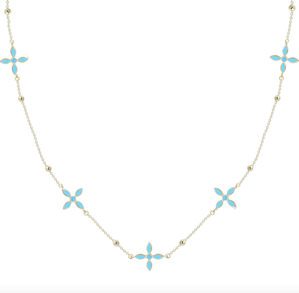 Enamel Cross Station Necklace, Gold/Light Blue