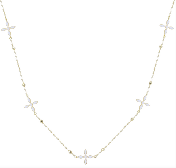 Enamel Cross Station Necklace, Gold/White