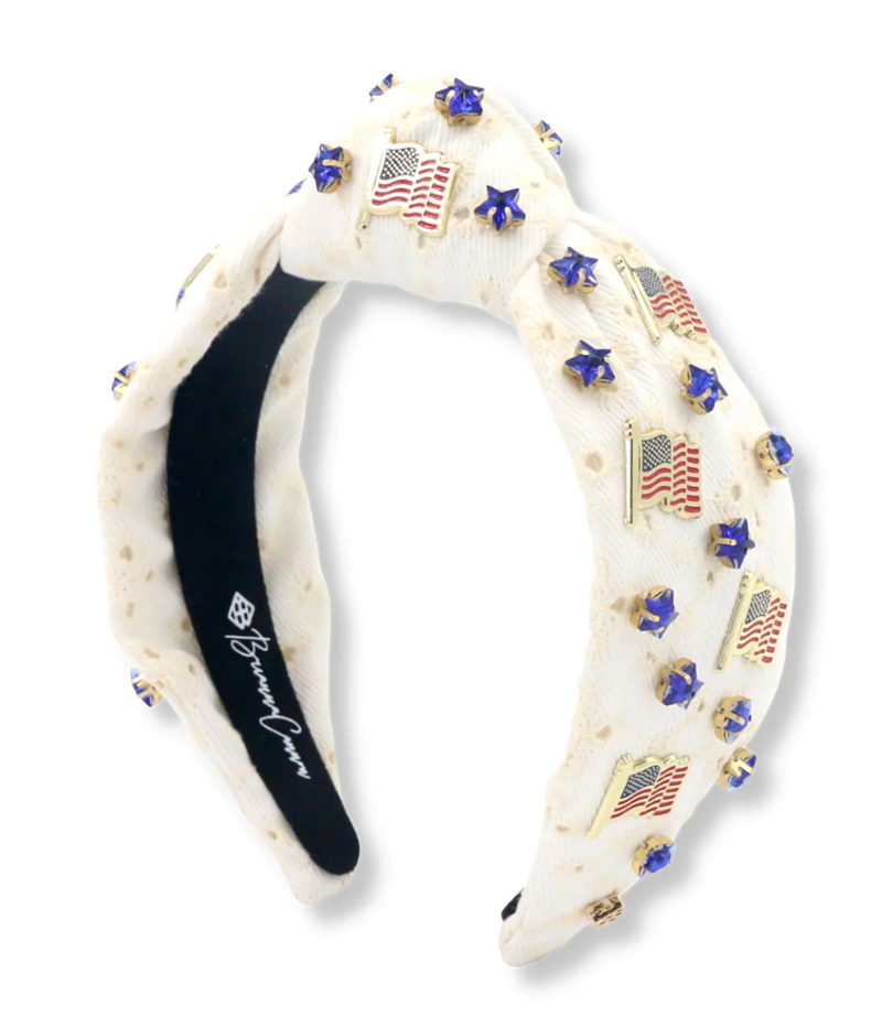 White Eyelet Headband with Flags & Stars
