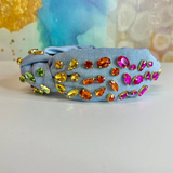 Denim Headband with Rainbow Gradient Crystals