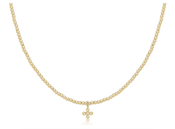 17" Choker Classic 2mm Gold Bead, Signature Cross Small Charm