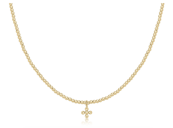 17" Choker Classic 2mm Gold Bead, Signature Cross Small Charm