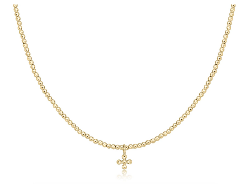 17" Choker Classic 2mm Gold Bead, Signature Cross Small Charm
