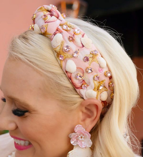 Pink Shell Headband w Crystals