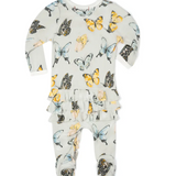Butterfly Bamboo Ruffle Zipper Footed Romper