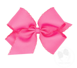 King Grosgrain Girls Hair Bow With Matching Moonstitch Edge, Hot Pink