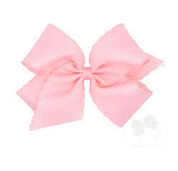 King Grosgrain Girls Hair Bow With Matching Moonstitch Edge, Light Pink