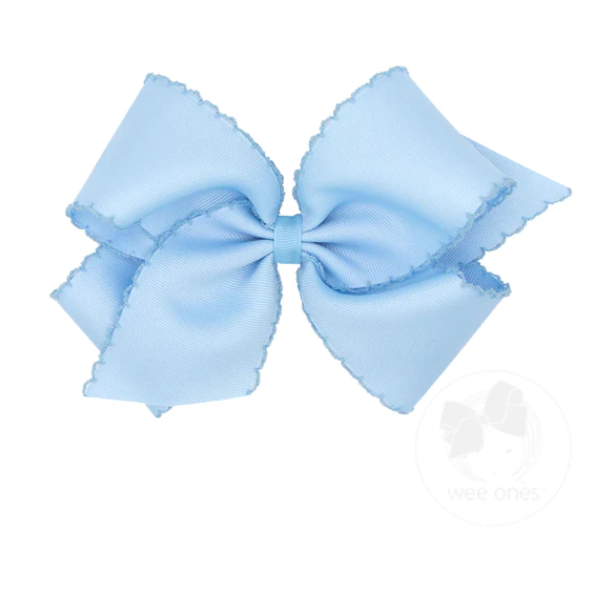 King Grosgrain Girls Hair Bow With Matching Moonstitch Edge, Milllennium Blue