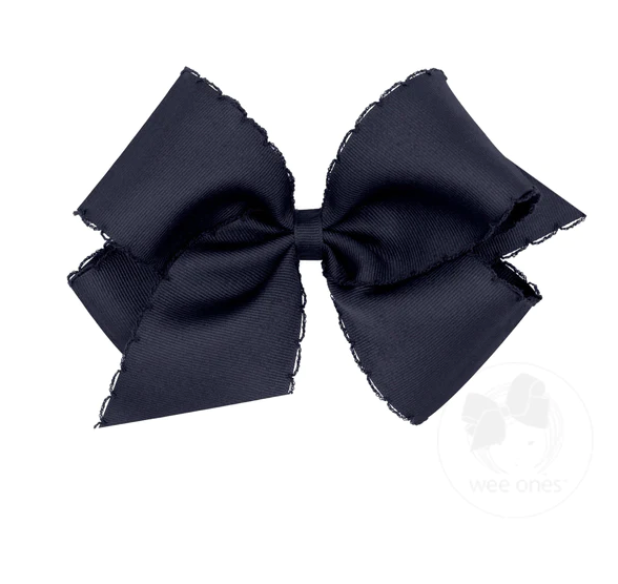 King Grosgrain Girls Hair Bow With Matching Moonstitch Edge, Navy