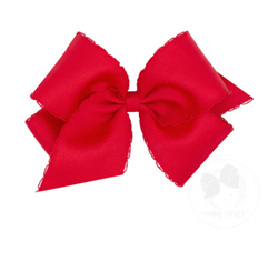 King Grosgrain Girls Hair Bow With Matching Moonstitch Edge, Red