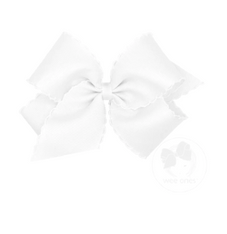 King Grosgrain Girls Hair Bow With Matching Moonstitch Edge, White