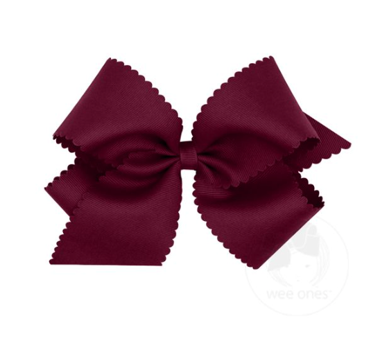 King Grosgrain Scalloped Edge Girls Hair Bow, Maroon