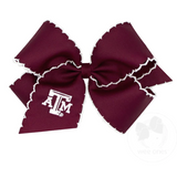 King Grosgrain Hair Bow with Moonstitch Edge and Embroidered Collegiate Logo