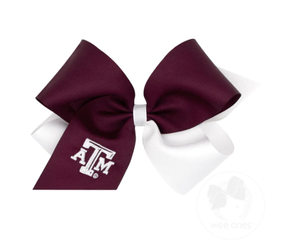 King Two-tone Grosgrain Hair Bow with Embroidered Collegiate Logo