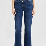 Ava High Rise Crossover Straight Leg Jean, Dark Blue
