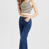 Ava High Rise Crossover Straight Leg Jean, Dark Blue