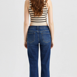 Ava High Rise Crossover Straight Leg Jean, Dark Blue