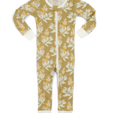 Organic Zipper Pajama, Gold Floral