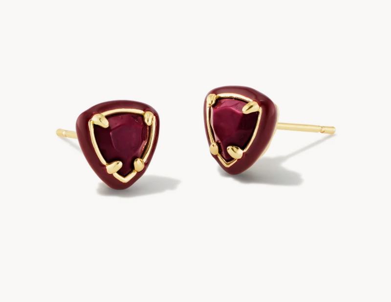 Arden Gold Enamel Framed Stud Earrings, Maroon Magnesite
