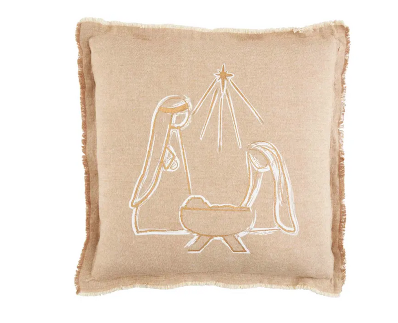 Gold Printed Nativity Pillow