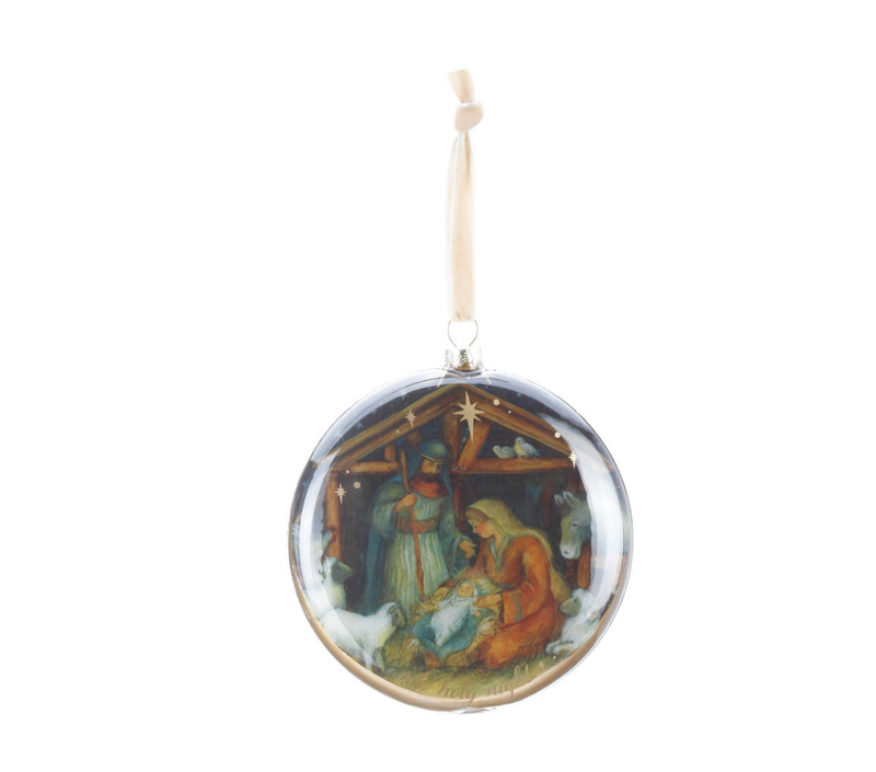 Glass Disk Nativity Ornament