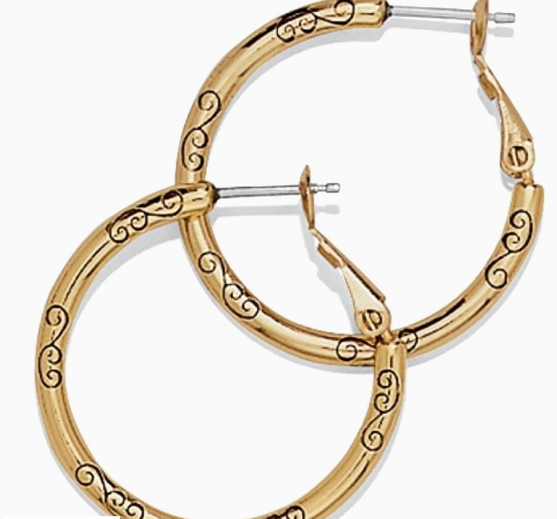Small Hoop Charm Earrings, Gold