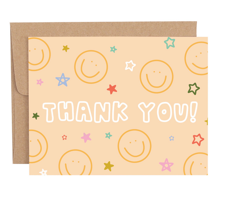 Thank You Smiley and Stars Greeting Card