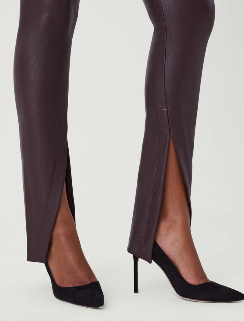 Leather-Like Front Slit Skinny, Cherry Chocolate