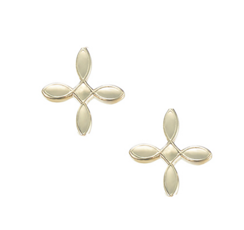 Enamel Cross Stud Earrings, Gold