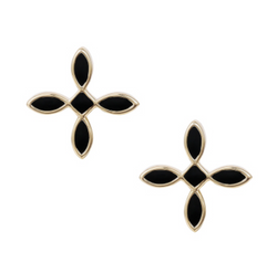 Enamel Cross Stud Earrings, Black/Gold