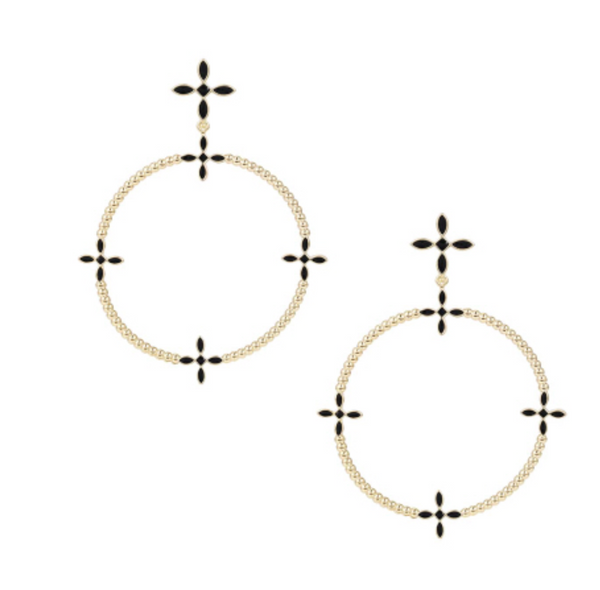 Radiant Beaded Statement Earrings, Black/Gold
