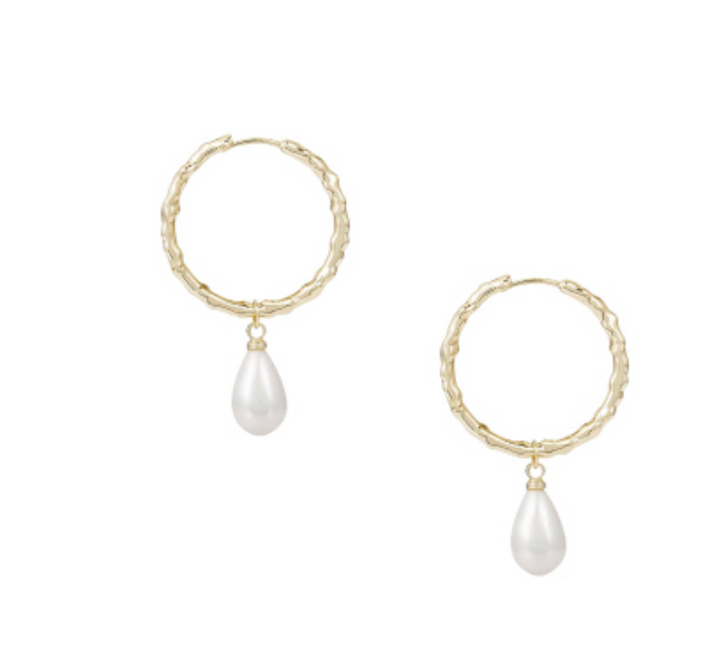 Adorned Pearl Drop Huggie Earrings, Gold