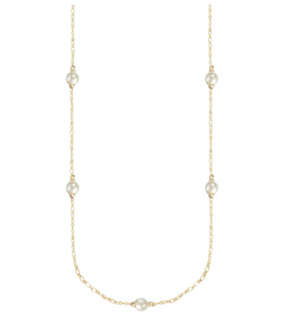 Adorned Pearl Station Necklace, Gold