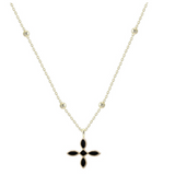 Enamel Cross Drop Necklace, Black/Gold