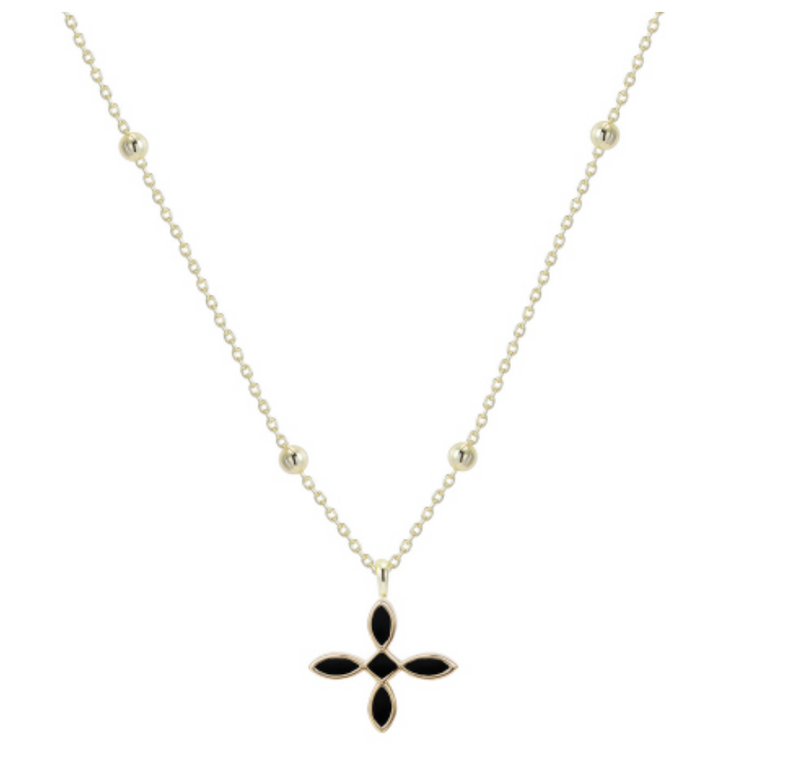 Enamel Cross Drop Necklace, Black/Gold