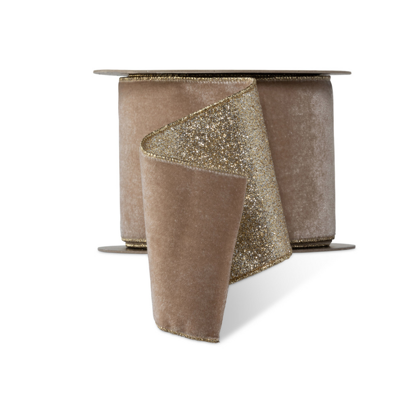 Platinum Glitter Back Velvet Ribbon, 10 Yard Bolt