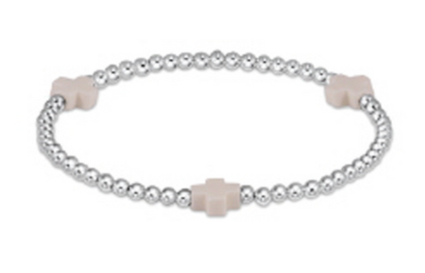 Signature Cross Sterling Pattern 3mm Bead Bracelet, Off White