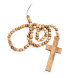Cross on Natural Wood Bead Strand