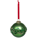 Bejeweled Green Glass Ball Ornament
